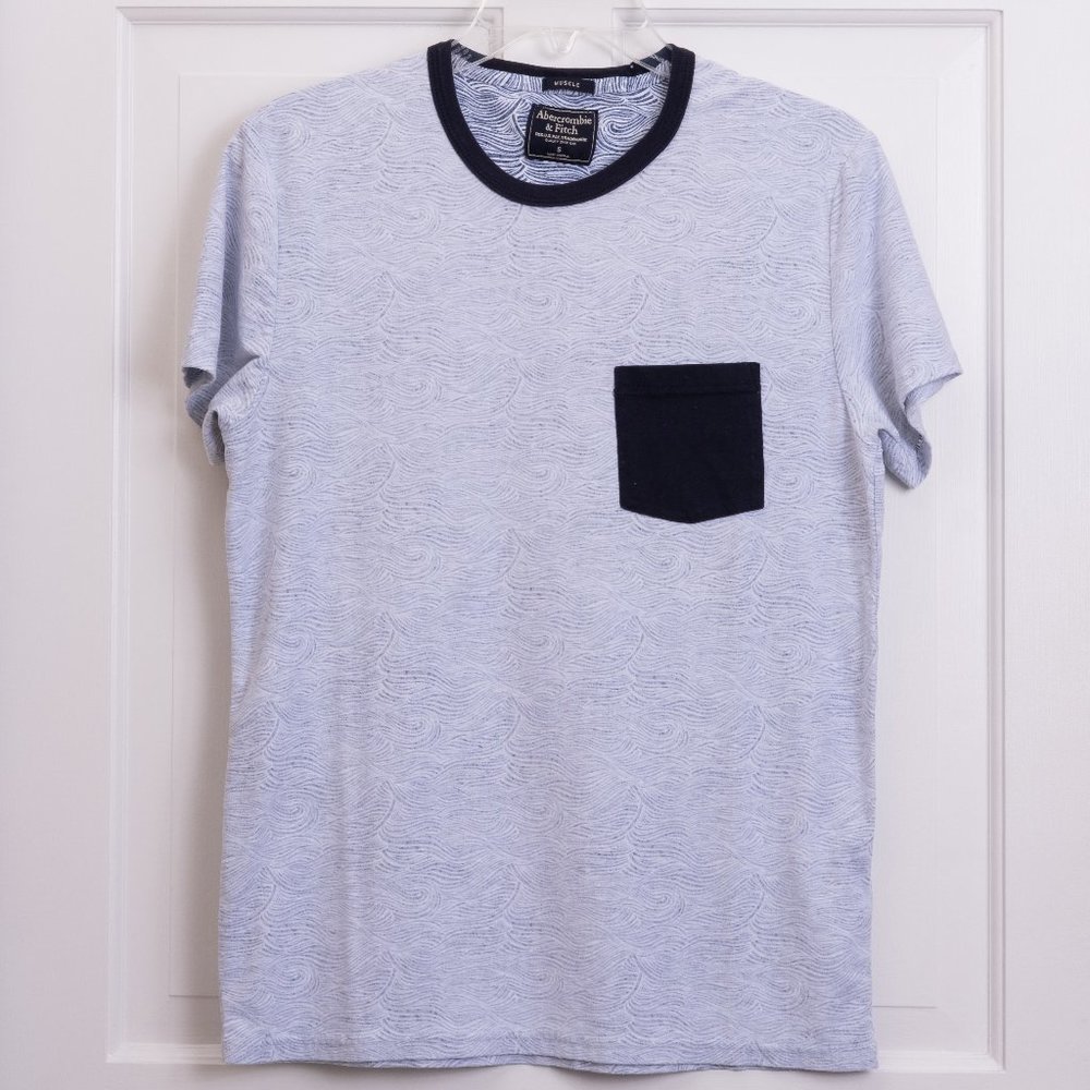 A&F Blue Flowing Waves/Van Gogh Style Strokes-Pattern Pocket T Shirt